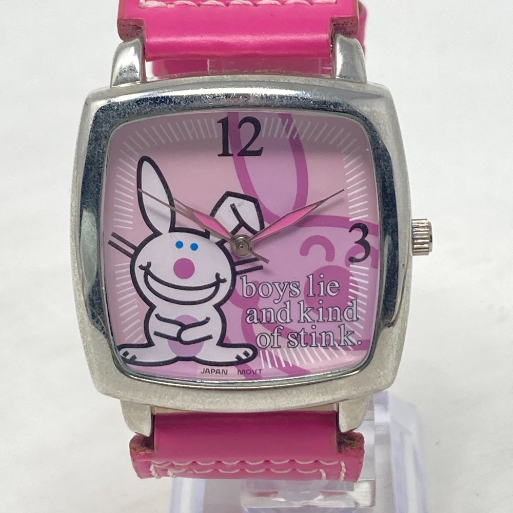 Jim Benton Womens Watch Silver Tone Pink Boys Lie Faux Leather New Battery 8.75"